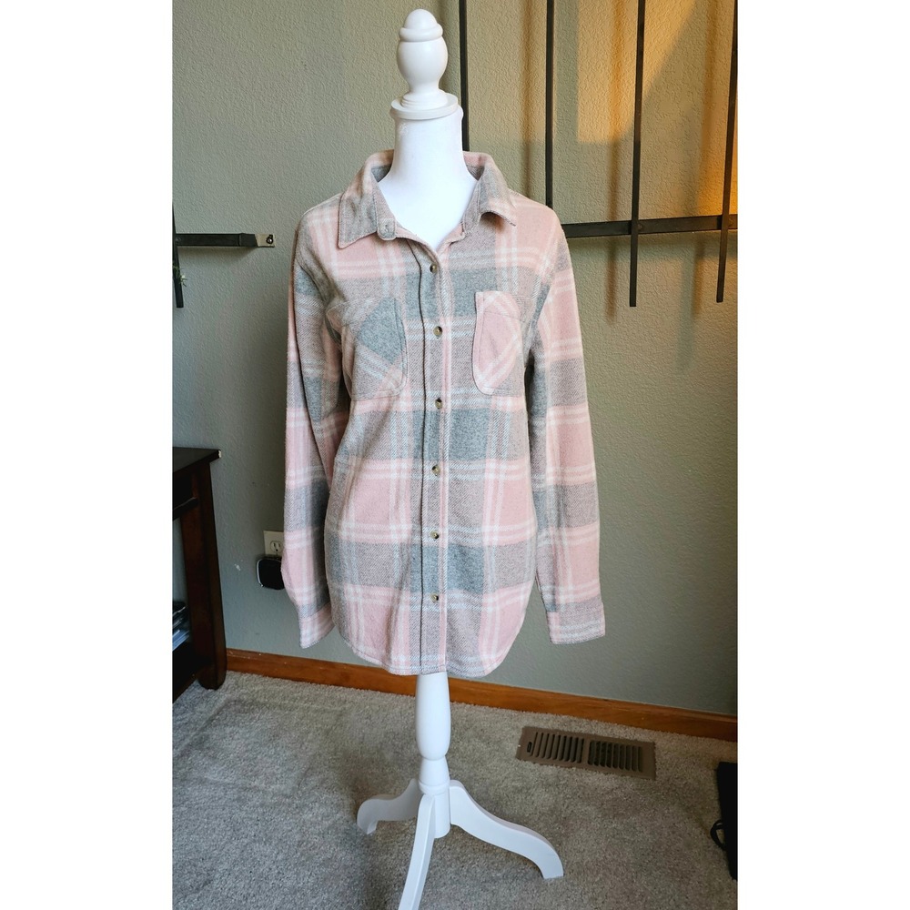 Beachlunchlounge Sally Shacket Women Small Smokey Rose Plaid Button Flannel
